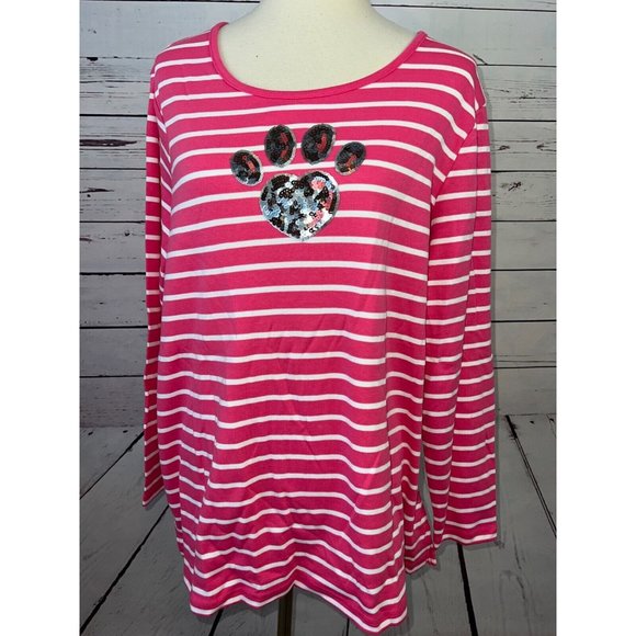 NWOT Quacker Factory Long sleeve Shirt Plus‎ Size 1X Pawprint Sequins Cats Dogs - Picture 13 of 14